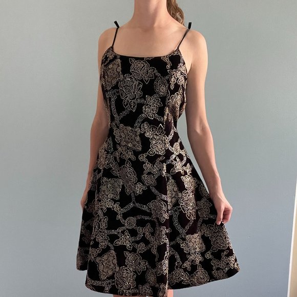 Vintage 90s Velvet Mini Dress, 1990s Brown Sparkly Velour Dress - Picture 5 of 9